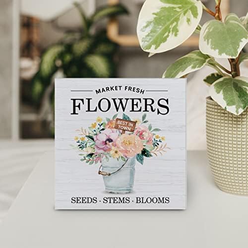 YIDOU Çiftlik Evi Bahar Yaz Çiçek Ahşap kutu işareti Dekor Masa İşareti Taze Çiçekler Kova Ahşap Kutu Blok İşareti