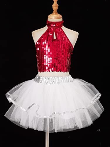 FEESHOW Çocuk Kız Payetli Gökkuşağı Bale Dans Tutu Elbise Latin Caz Performans Giyim Kostümleri