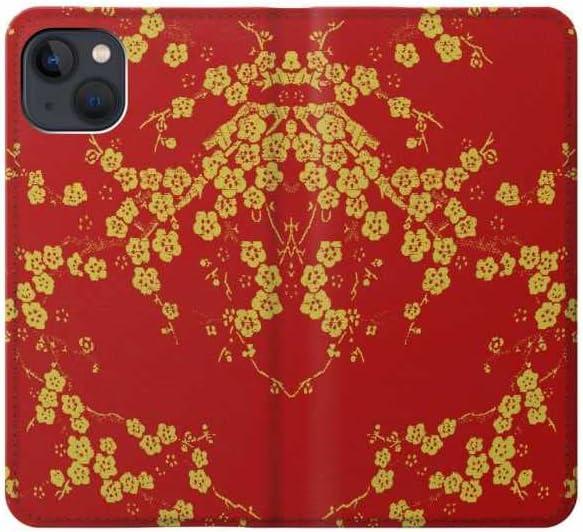 RW2050 kiraz Çiçekleri Çin İpek grafik baskılı PU Deri Flip Case Kapak iPhone 14 için