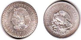 1947 Meksika Gümüşü Beş Peso Cuauhtemoc Unc Durumunda