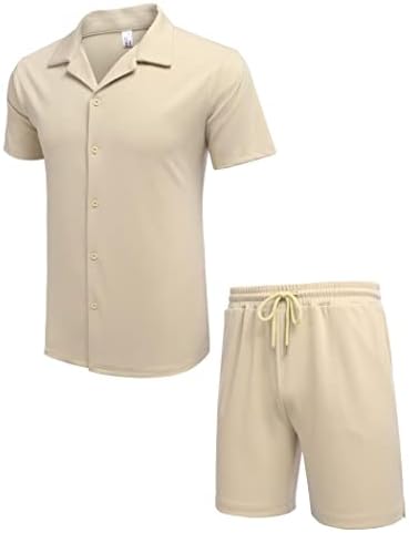 COOFANDY erkek gömleği ve Kısa Setleri Rahat İki Parçalı Kıyafetler Setleri Kırışıklık Ücretsiz yaz kıyafetleri