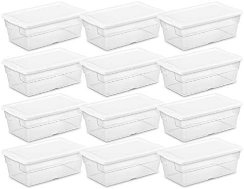 Sterilite 70 Qt Şeffaf Plastik İstiflenebilir Saklama Kutusu w / Beyaz Mandallı Kapak Düzenleme Çözümü, 4'lü Paket