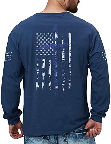 H HYFOL erkek Grafik T-Shirt ABD Bayrağı %100 Pamuk Uzun Kollu Amerikan Vatansever Crewneck Düzenli Tee Gömlek