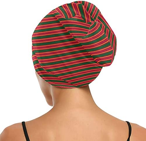 Kafatası Kap Uyku Kap Çalışma Şapka Bonnet Beanies Kadınlar için Kırmızı Yeşil Çizgili Noel Yeni Yıl Kış Uyku Kap