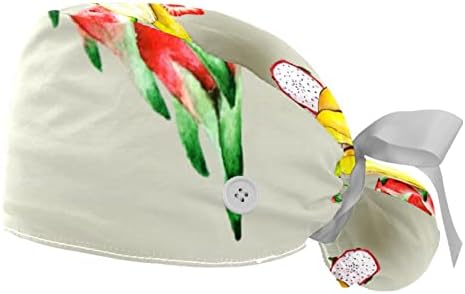 Düğme ve Ter Bandı ile 2 Paket Çalışma Kapağı, Fantezi Ayarlanabilir Kabarık Fırçalama Şapkaları At Kuyruğu