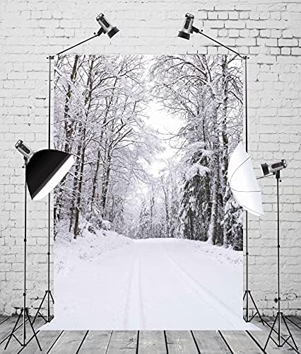CORFOTO Kumaş 6x9ft Kış Zemin Tema Fotoğraf Iceworld Snowfield Köknar Orman Yol Mavi Doğa Manzara Arka Plan için Noel
