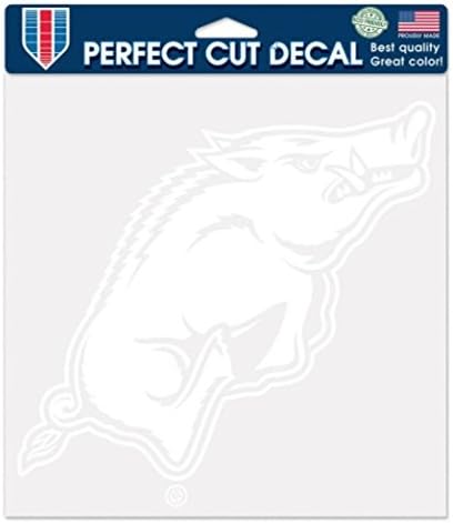 NCAA Arkansas Üniversitesi Tıraş Bıçağı 8 x 8 inç Beyaz Mükemmel Kesim Araba Çıkartması