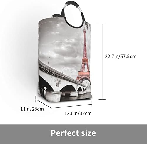 Kule Paris Baskılı Kirli Giysiler Çanta çamaşır sepeti Kolları İle Katlanabilir Kirli Giysiler Sepet Yıkama Torbaları