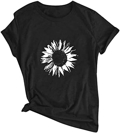 lcepcy Bayan Kısa Kollu T Shirt Ayçiçeği Baskılı Moda Casual Tees Gevşek Fit Yuvarlak Boyun Temel Tee Gömlek