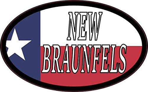 StickerTalk Oval Texas Bayrağı Yeni Braunfels vinil yapışkan, 4 inç x 2,5 inç