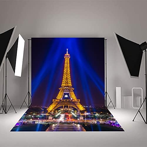 SOOUVEI yanar Gece Paris Eyfel Kulesi Fotoğraf Backdrop 3x5ft Polyester Paris Tema Parti Dekorasyon Arka Plan Mavi