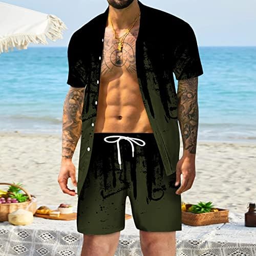Bahar Kısa Gömlek Şort Kollu Set Baskılı Düğmeli Plaj Yaz Casual Erkek Casual erkek Takım Elbise Smokin Şal