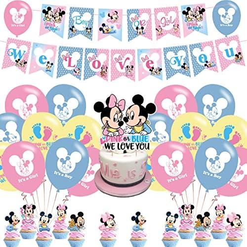 Mickey ve Minnie Cinsiyet Reveal Zemin Doğum Günü Afiş Mickey ve Minnie Cinsiyet Reveal Doğum Günü Partisi Malzemeleri