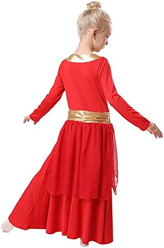 MYRİSAM Kızlar Övgü Dans Elbise Liturjik Ibadet Metalik Kemer Uzun Kollu Elbise Şifon Etek Lirik Kostüm