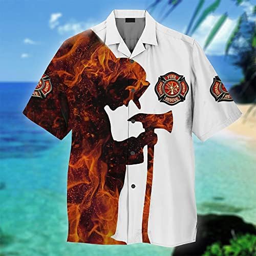 Pamaheart İtfaiyeci Gömlek Erkekler için, Erkek İtfaiyeci Gömlek, İtfaiyeci havai gömleği, Hawaii Gömlek Erkekler