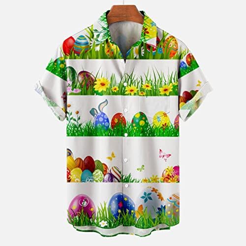 xıpcokm Mutlu Paskalya Tees Erkekler ıçin Sevimli Tavşan Yumurta Baskılı Yaka Gömlek Kısa Kollu Düğme Aşağı Kazak