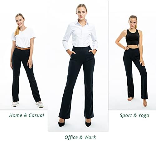 4 Cepli Kadın Yoga Elbise Pantolonu, 29/31/33/35 Siyah iş pantolonu iş rahat, Kadınlar için Bootcut Streç pantolon