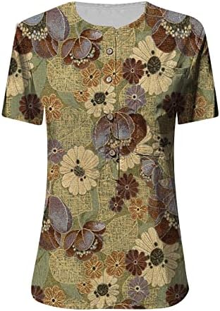Üst T Shirt Kadın Sonbahar Yaz Kısa Kollu Elbise Ekip Boyun Düğme Aşağı Yukarı Salonu T Shirt 45 45