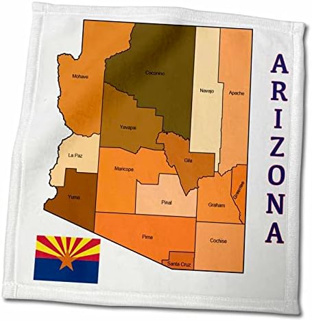 Arizona Eyaletinin 3dRose Haritası ve bayrağı her ilçeyi gösterir-Havlular (twl-171850-3)