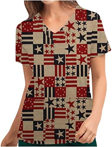Bluz Gömlek Bayanlar için Yaz Sonbahar 2023 Elbise Moda Kısa Kollu V Boyun Grafik İş Fırçalama Üst Cepler ile 3C