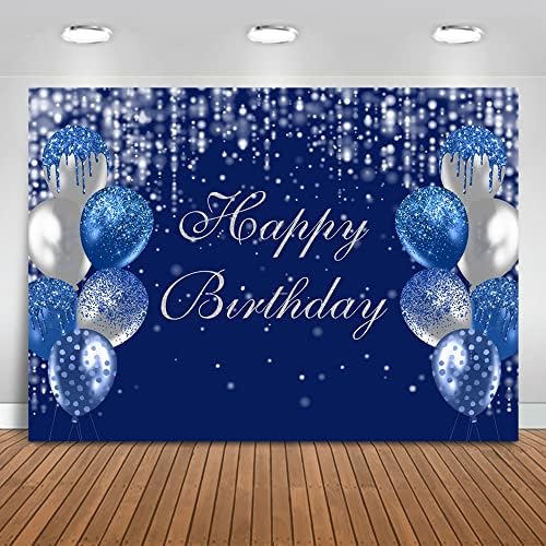 Mocsıcka Kraliyet Mavi ve Gümüş Mutlu Doğum Günü Zemin Mavi Balonlar Glitter Bokeh Noktalar Fotoğraf Arka Plan Yetişkinler