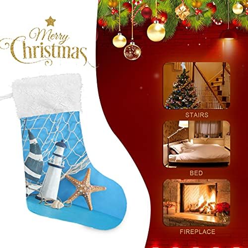 ALAZA Noel Çorapları, Büyük Deniz Konseptli 18 inç Çuval Bezi ve Peluş Suni Kürk Manşet Çorapları, Aile Tatili Noel
