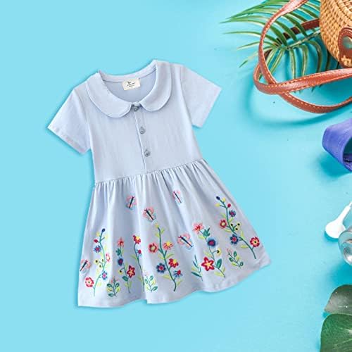 KAGAYD Yenidoğan Kız Elbise Toddler Bebek Kız Çiçek Baskı Kısa Kollu Prenses Denim Elbise Kıyafet Çay Parti Elbise
