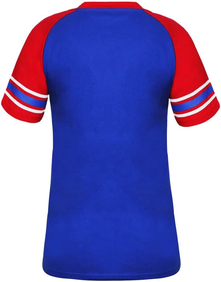 Geneisteck Bayan Şehir Beyzbol Hayranları V Yaka Raglan Tişörtleri-Mavi ve Kırmızı