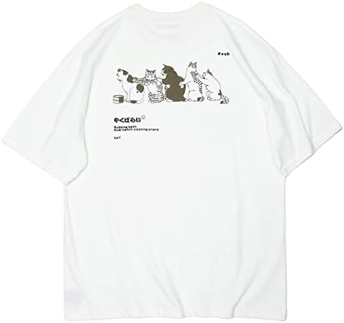 Vamtac Erkek Büyük Boy Kedi Grafik Tees Harajuku Gömlek Casual Yaz Üstleri Streetwear Estetik T-Shirt Unisex