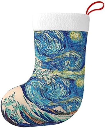 Augenstern Noel Çorap Dalga Kanagawa Yıldızlı Gece Çift Taraflı Şömine Asılı Çorap