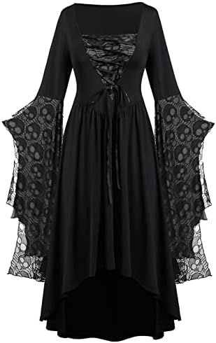 Bayan Cadılar Bayramı Elbise Victoria Cadı Kostüm Ortaçağ Kafatası Baskı Elbiseler Lace Up Artı Boyutu Elbise Cosplay