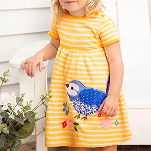 KAGAYD Elbise Kızlar için Yürüyor Çocuk Çocuk Yaz Tatili Plaj Mini Elbise Kuş Baskı Kısa Kollu Ekip Boyun Gevşek Elbise