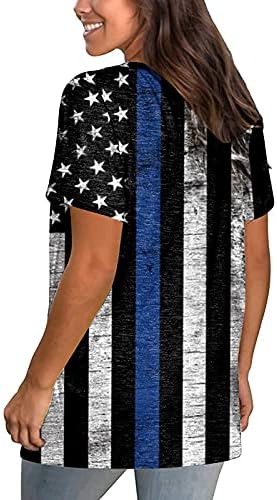 4th Temmuz Tee Gömlek Kadınlar için Kısa Kollu O-boyun Tunik Üstleri Amerikan Bayrağı Çizgili Kravat Boya Vatansever