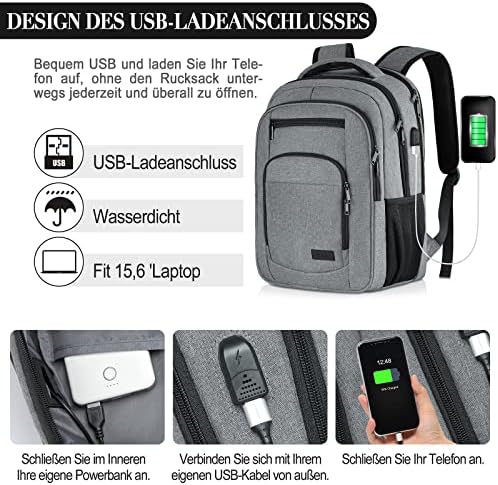 Lıokesa Seyahat Laptop Sırt Çantası Erkekler için, USB Şarj Portu ile 15.6 İnç Bilgisayar Çantaları, Anti Hırsızlık