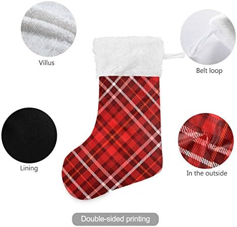PİMİLAGU Ekose Desen Kırmızı Bordo Pembe ve Beyaz Noel Çorap 1 Paket 17.7, asılı Çorap Noel Dekorasyon için