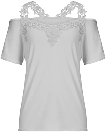 Moda kadın Yaz V Boyun Gömlek Casual Katı Bluz Vingate Dantel Patchwork Tişörtleri Cami Kısa Kollu Bluz Üst