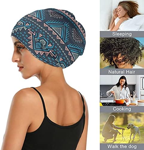 Kafatası Kap Uyku Kap Çalışma Şapka Bonnet Beanies Kadınlar için Çizgili Üçgenler Bohemian Vintage Geometrik Uyku