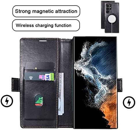 Deri Galaxy S23 Artı Kılıf Cüzdan kart tutucu ile, [Magsafe Kablosuz Şarj ile Uyumlu] RFID Engelleme ile Flip Telefon