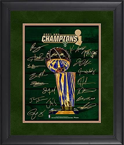 Milwaukee Bucks, Faks İmzalarıyla 11 x 14 2021 NBA Finalleri Şampiyon Kolajını Çerçeveledi-NBA Takım Plaketleri ve