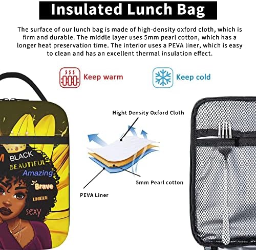 yalınan Yalıtımlı Öğle Yemeği Çantası Siyah Kız Öğle Yemeği Kutusu Çocuklar Afrika Küçük Soğutucu Çanta Sevimli Lunchbox