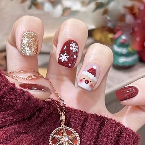 Noel Basın Çivi Kısa Uzunluk Kare Şekilli Beyaz Kar Tanesi Kırmızı Altın Glitter Tasarımlar Sevimli Tam Kapak Noel