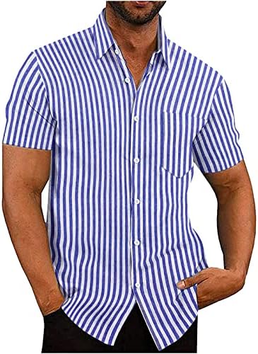 DuDubaby erkek Uzun / Kısa Kollu Çizgili Düğme Keten Gömlek Yaz Rahat Cep Plaj Gömlek