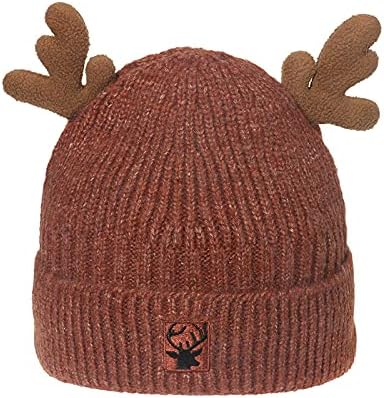 HMTRADE Noel Örme Boynuz Şapka, Sevimli Ren Geyiği Boynuzları Örme Şapka, Tığ örgü bere Yetişkinler için, Kış Sıcak