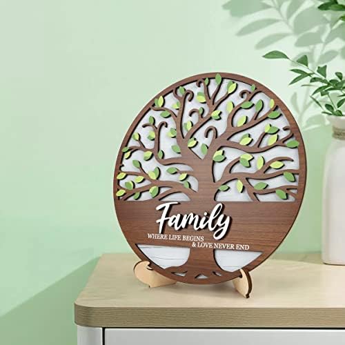 LHIUEM 3D Aile ağaç dekor Kişiselleştirilmiş Aile İsimleri Işareti (12”x 12” DIY Aile İlham Alıntı Hediyeler için