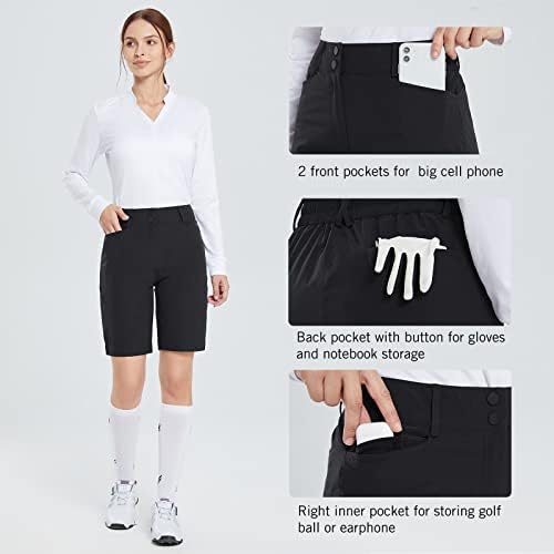 BALEAF kadın Golf Şort 9 Bermuda Uzun Kısa Diz Boyu Streç Cepler ile Golf Giyim Bayanlar için
