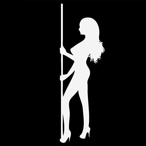Seksi striptizci kutup Kız siluet 6 vinil yapışkan Araba çıkartması (6 Beyaz)