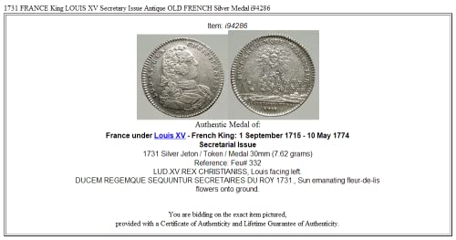 1731 FR 1731 FRANSA Kralı LOUİS XV Sekreter Sorunu Antika para İyi
