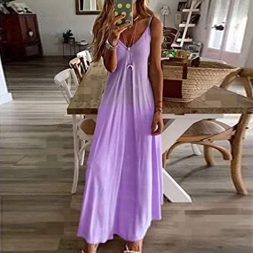 GDJGTA kadın Batik Degrade Kolsuz V Boyun Spagetti Kayışı Uzun Maxi Elbise Casual Yaz Plaj Sundress Tankı Elbise