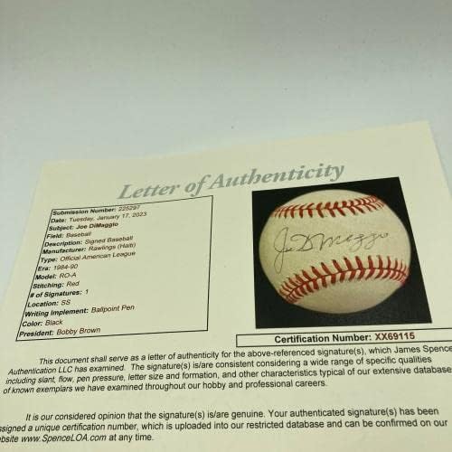 Joe Dimaggio Resmi Amerikan Beyzbol Ligi JSA COA İmzalı Beyzbol Toplarını İmzaladı