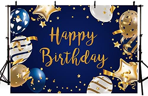MEHOFOND 7x5ft Mutlu Doğum Günü Zemin Lacivert ve Altın Balonlar Arka Plan Çocuk Erkekler Bday Parti Kek Masa Malzemeleri